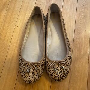 Sam Edelman Felicia Luxe Leopard Print Bow Front Ballet Flats Size 7.5 Pony Hair